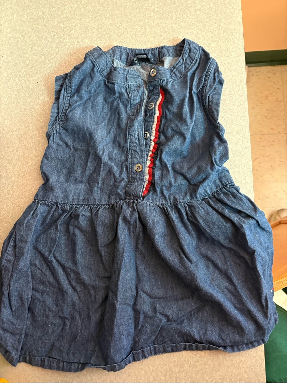 Tommy Hilfiger Blue Denim-Style Sleeveless Dress with Red Trim